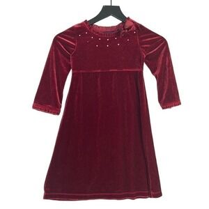 Girls Size 5 Red Suede Christmas Winter Dress Holiday‎ Festive Fashion Maroon